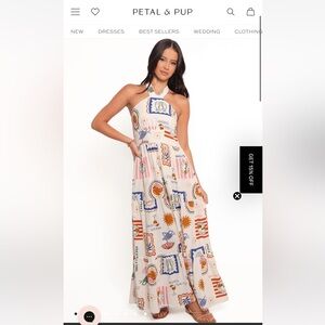 Petal & Pup Orange Blue Halter Neck Sleeveless Maxi Dress